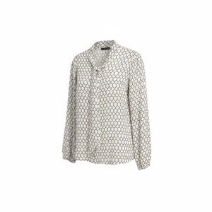 Adrianna Papell White and Black Tie Neck Button Down Shirt